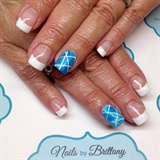 French with bright blue design accent