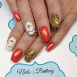 Coral, Gold glitter with lace accent