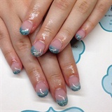 Turquoise and blue glitter french