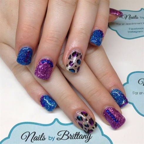 Purple and blue glitter with leopard