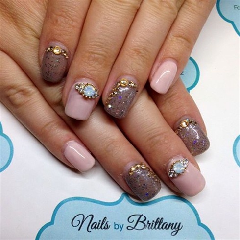 Light pink and brown with rhineestones