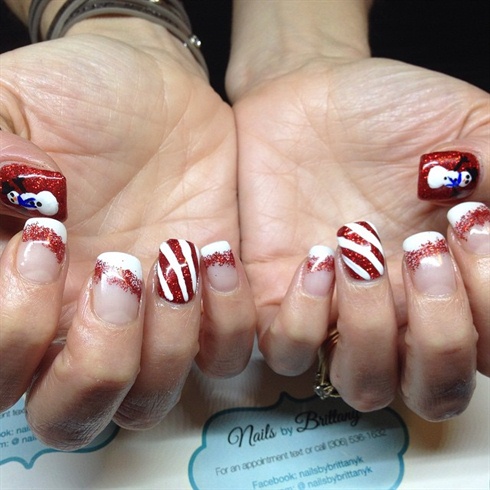 Candy cane and snowmen nails!