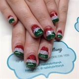 Green, white and red glitter Christmas nails