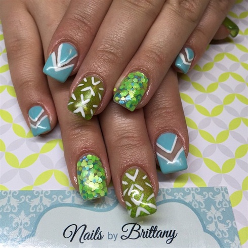 Lime green, light blue and nail designs