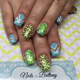 Lime green, light blue and nail designs
