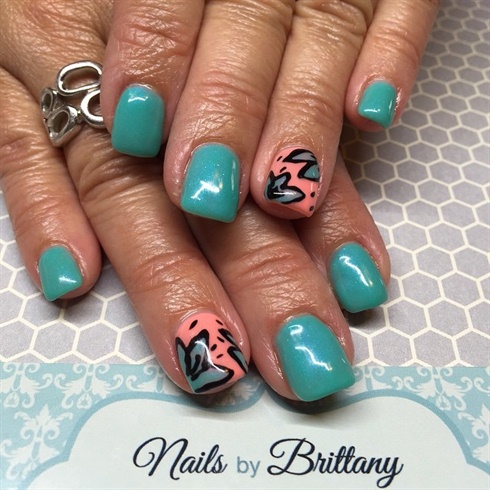 Ocean blue with melon floral accent