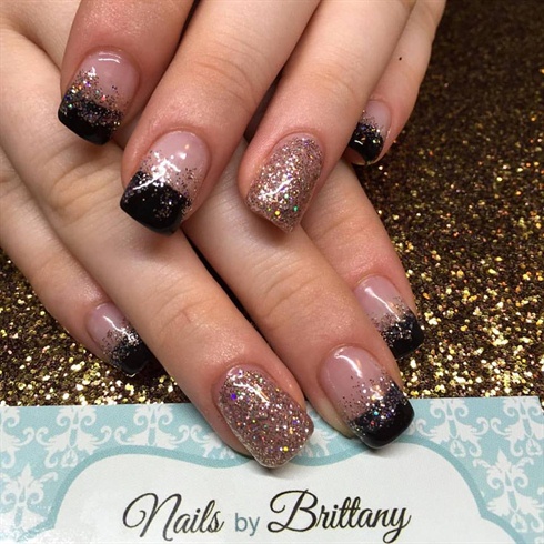 Black french with gold glitter
