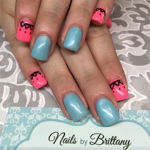 Turquoise and pink with hand-painted art