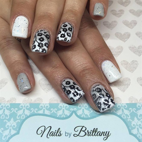 Grey and white with stamped flowers