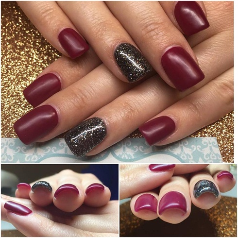 Red Matte and Black Glitter - Nail Art Gallery