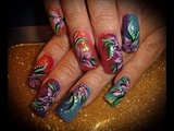 Rainbow glitter / Hand painted Flowers