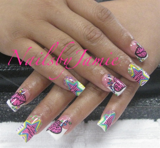 pink &amp; white bright funky stars hearts
