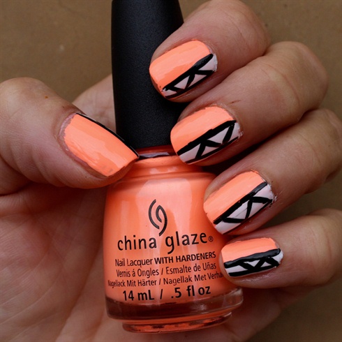 Neon Nails with Diagonal Accent