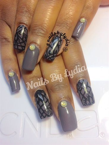 Grey With Black Flower Lace 