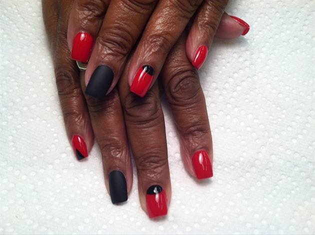 Hot Red And Black Matte Nails