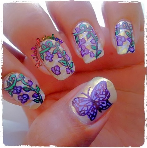 Butterfly/floral purple nails
