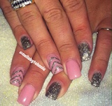 Full Set With Glitter Acrylic &amp; Pink Gel