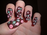 brown B/ground with pink-mint green dots
