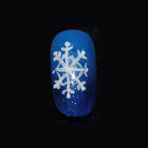 Use a small artist detail brush and thin white acrylic paint to create a snowflake. Let it dry for a few minutes.