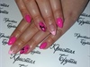 Pink nails with black cat