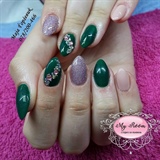 Green, pink and glitter nails