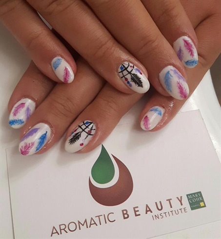 Dream catcher nails with feathers