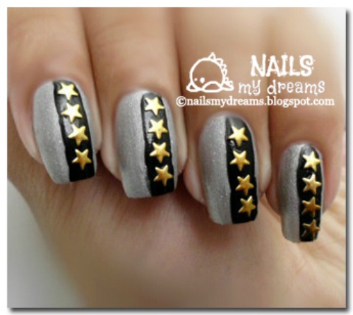Gold Star Studs Nail Art