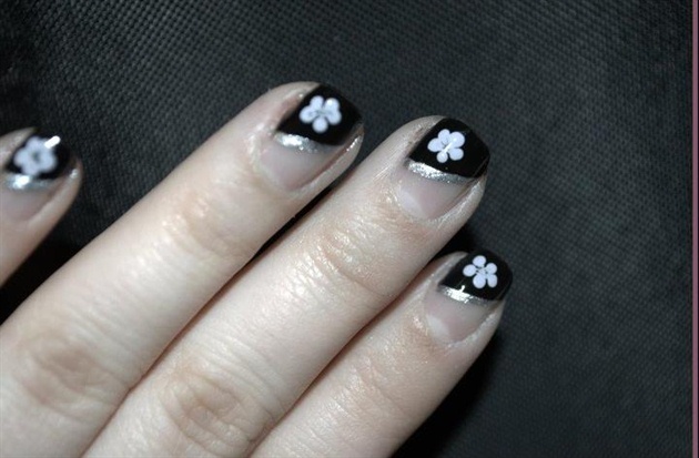 Black slanted french with flower