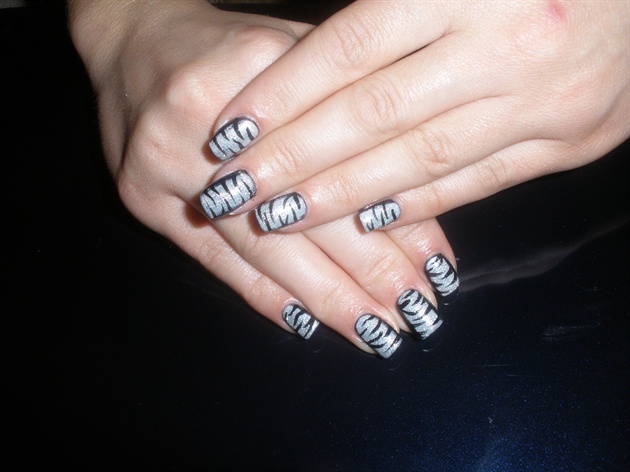 glitter black &amp; silver zebra nails