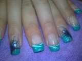 peacock nails, CND acrylic silver shimme