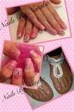 Pink shimmer nails with gems