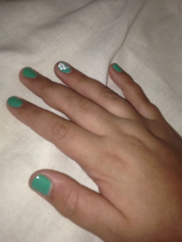 Teal Nails With Flower Design