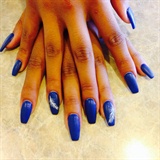 Navy Blue Coffin Shape Feather Nails