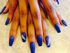 Navy Blue Coffin Shape Feather Nails