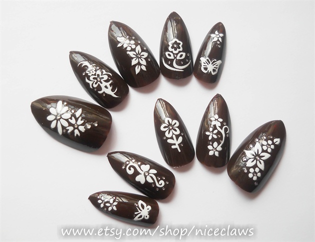 Chocolate Brown Stiletto Nails