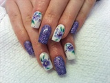 purple glitter with hand painted flower detail
