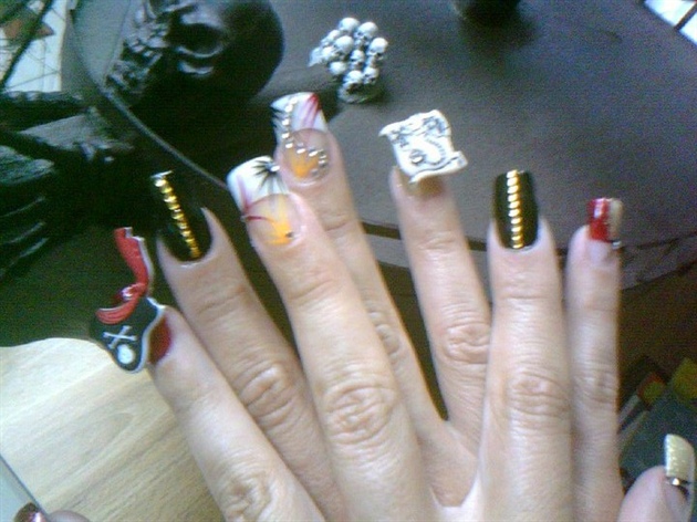 6. Pirate Flag Acrylic Nail Design - wide 7