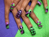 purple and green designs