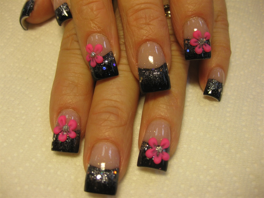 hot pink 3-d flowers - Nail Art Gallery