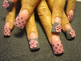 pink and grey flowers and dots