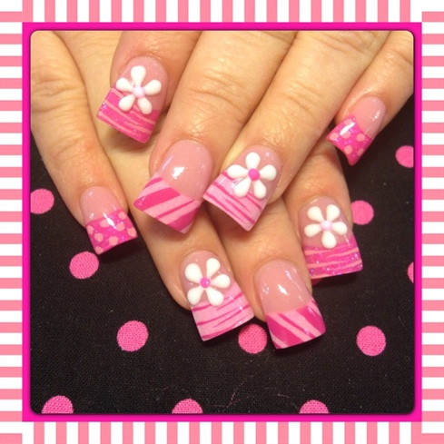 Pink and white 3-d flowers