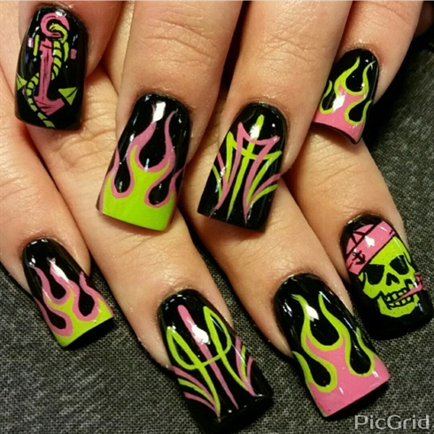pink and green flames 