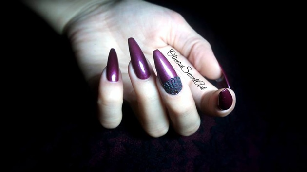 Purple nails with black lace