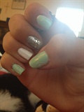 Mint, White And Sparkle Nails