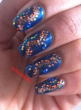Sequined blue/orange Nails