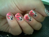 silvernails w/ pink flower &amp; black dots