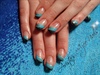   Angled blue-black French manicure