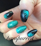 Teal And Black Coffin Nails