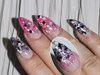 Black Pink Dotty Stiletto Nails