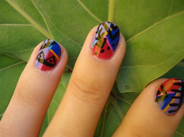 Multicoloured Tribal Nail Art